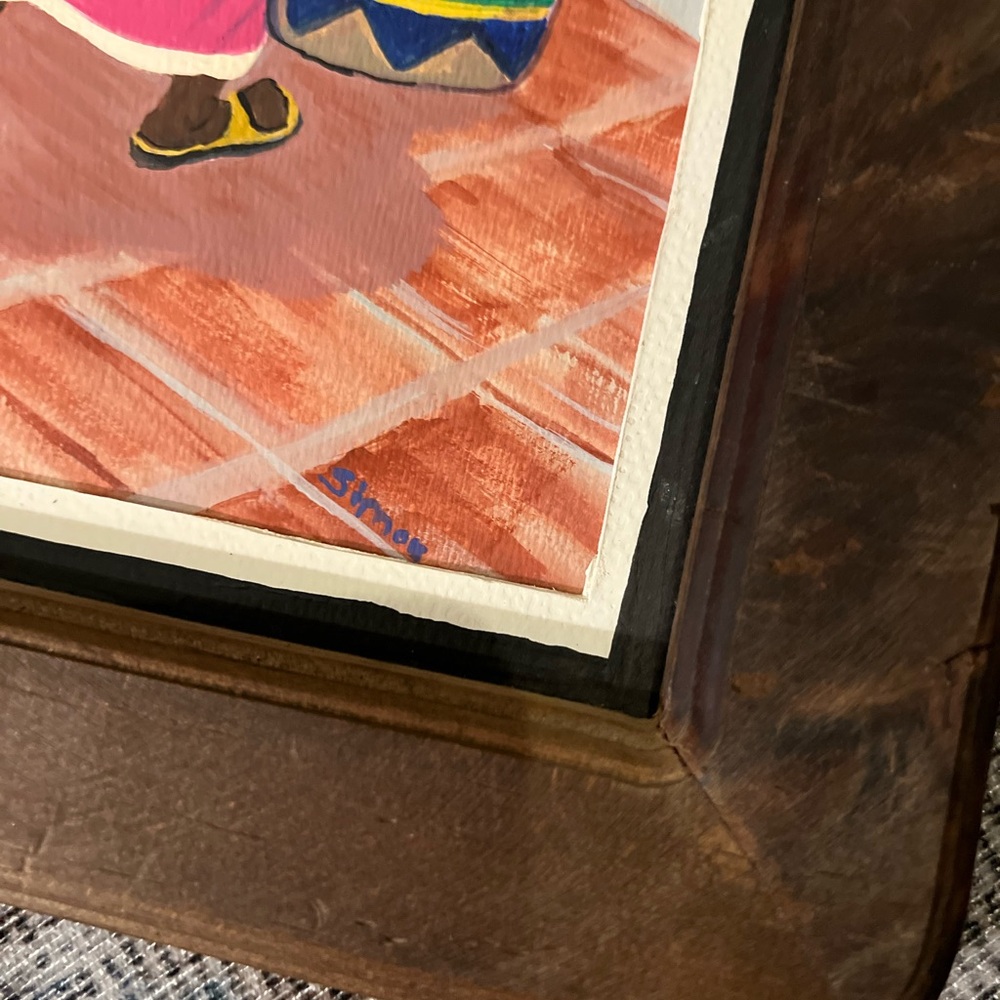 Original Folk Art Painting Wood Frame Colorful Artist Signed - Picture 3 of 8